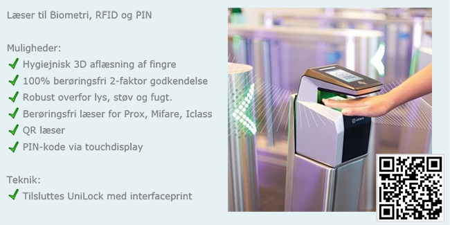 Interface til fingeraftrykslser fra Idemia , UniLock adgangskontrol, Unitek